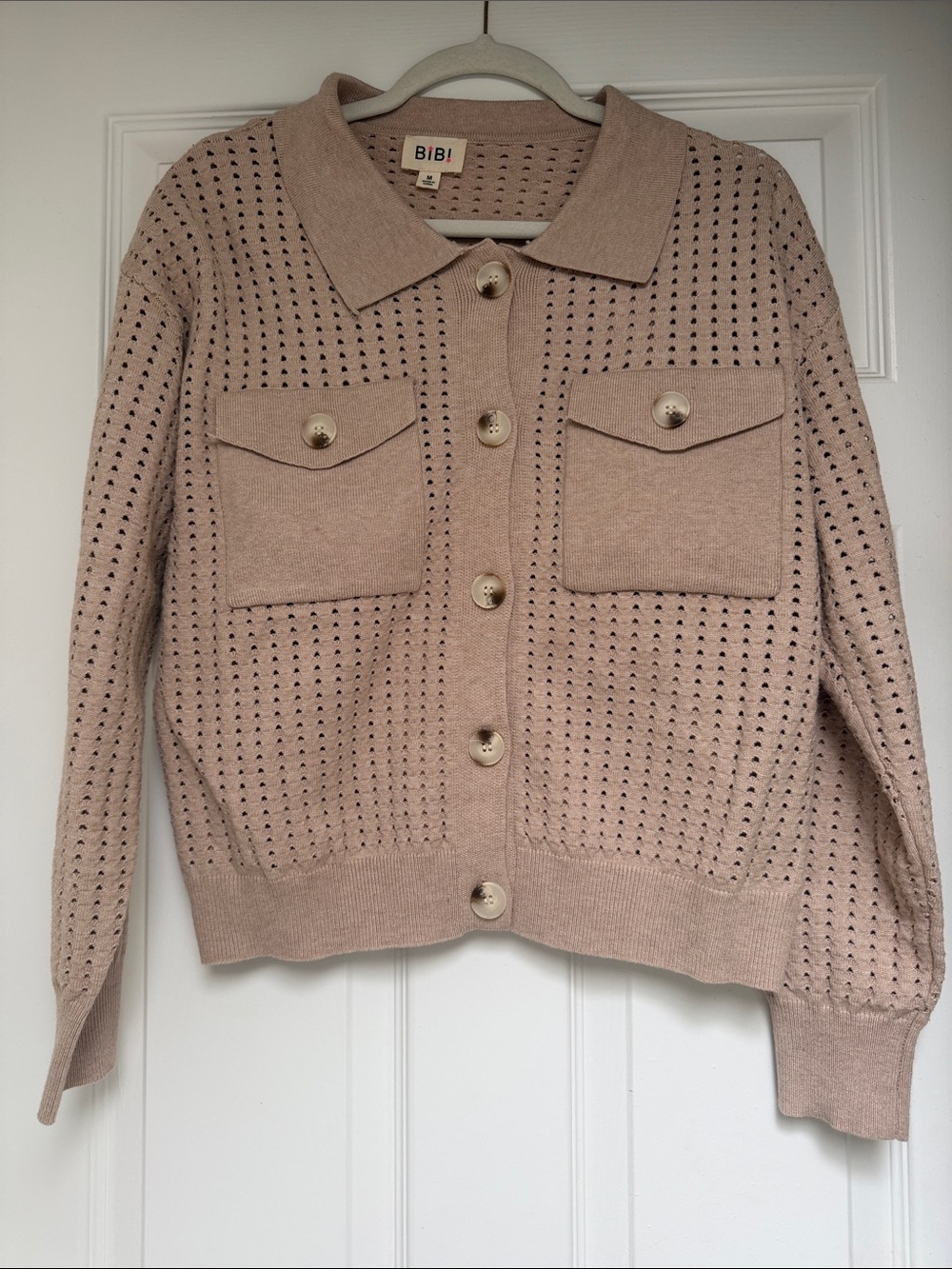 BiBi Openwork Knit Button-Front Cardigan - Blush